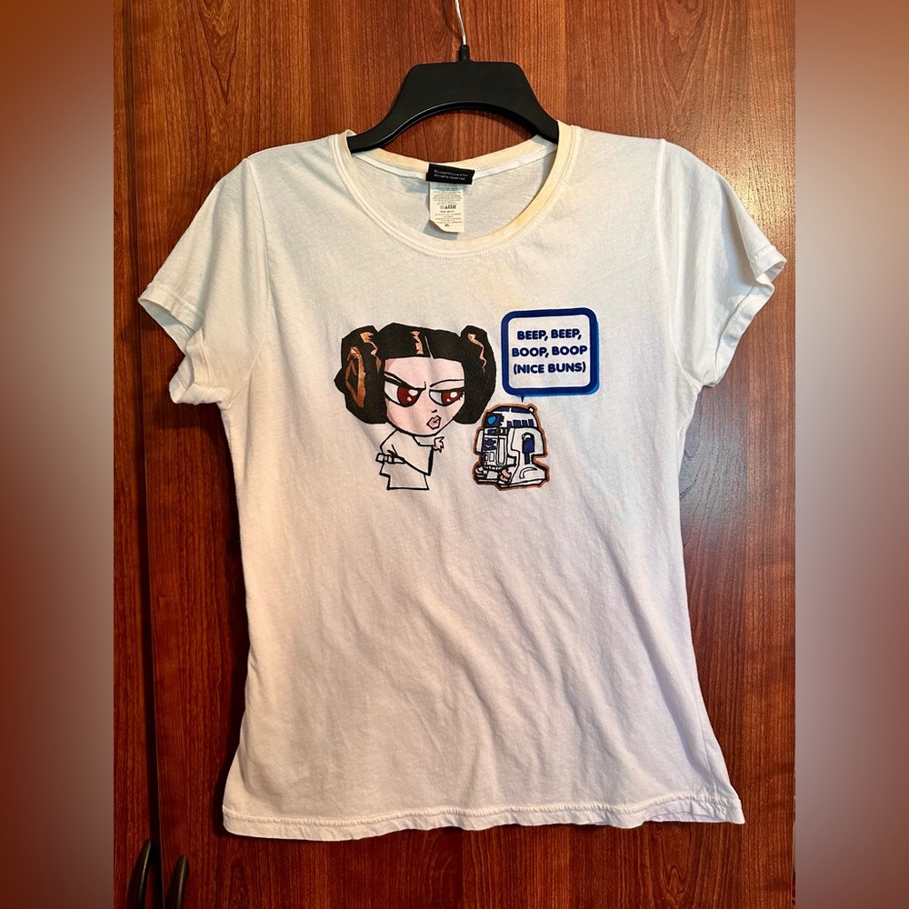 STAR WARS Princess Leia R2D2 Buns FUNNY Y2K Shirt ANIME RAVE Women's Fitted XL